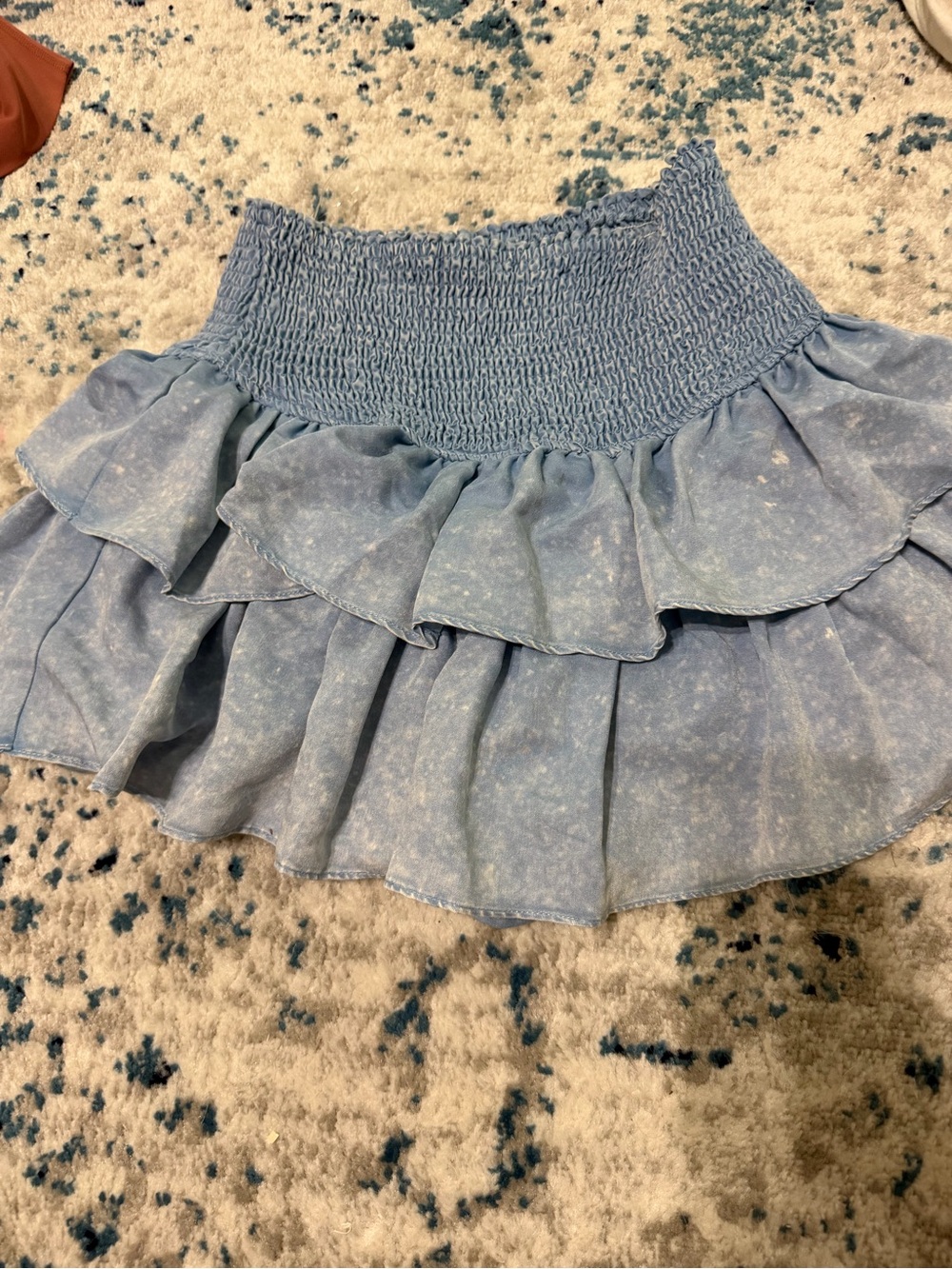 entro Light Blue Smocked Waist Ruffled Mini Skirt